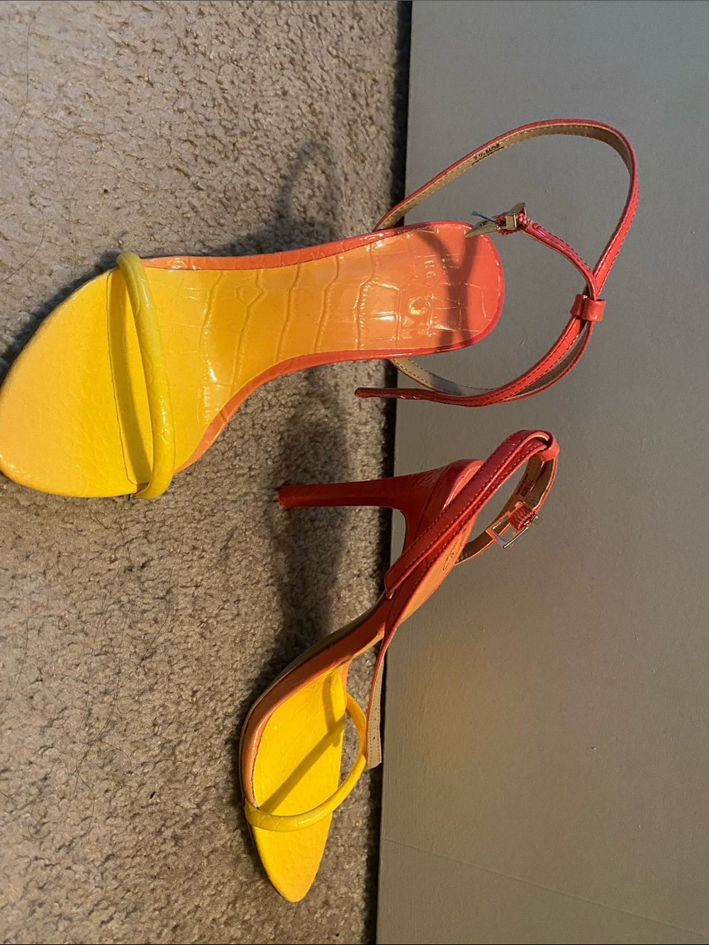 Yellow and Orange Strappy Stiletto Sandals - Women's